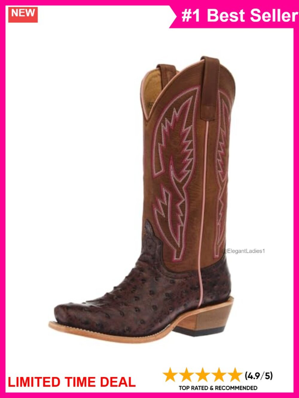 Macie Bean Women's Ostrich Print Leather Cowboy Boot